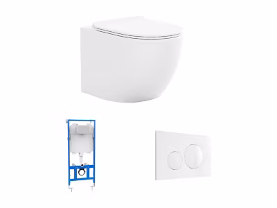 Pack WC suspendu blanc brillant avec bâti-support et plaque de déclenchement – JAVOINE