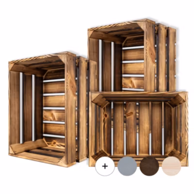 Creative Deco Lot de 3 Caisse en Bois Flammé 40 x 30 x 23 cm – Caisse Rangement Bois – Caisse en Bois Vintage – Cagette Bois Deco