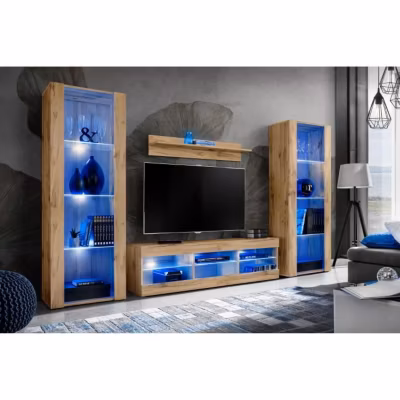 TV Unité murale Open Set 6 Corps Bois Naturel Mat Façade Bois Naturel Mat 290 x 159 x 35 cm