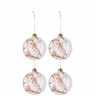 Boite de 4 boules de Noël en verre orange 12x12x12 cm