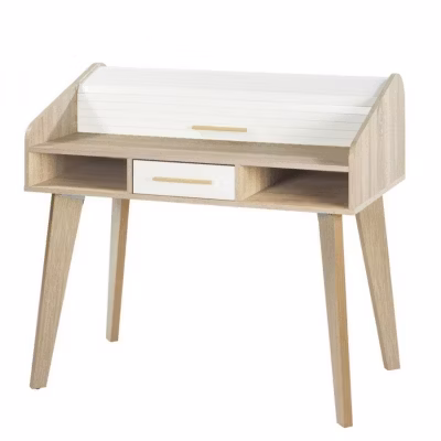 Bureau Dos d&rsquo;âne Vintage Rideau Blanc – 1 Tiroir – L 104 x l 60 x H 95 cm