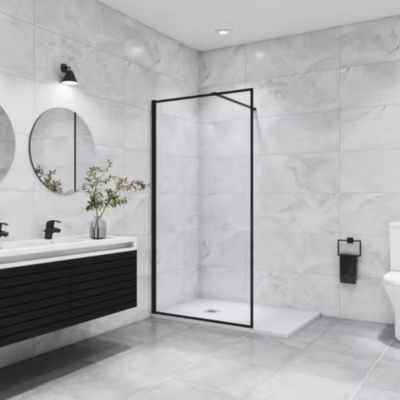 Paroi de douche à l&rsquo;italienne noir 80x200cm – 8mm verre anticalcaire à 2 faces – barre de fixation 140cm