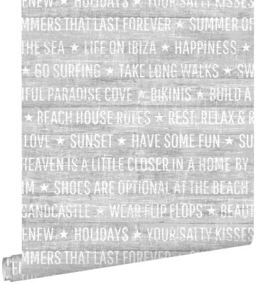 ESTAhome papier peint textes estivaux gris 53 cm x 10.05 m