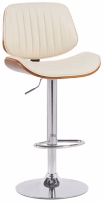 Tabouret de bar Clawson en similicuir, chaise avec cadre en bois courbé, réglable et pivotant, dossier. Noyer/Crème/Chrome