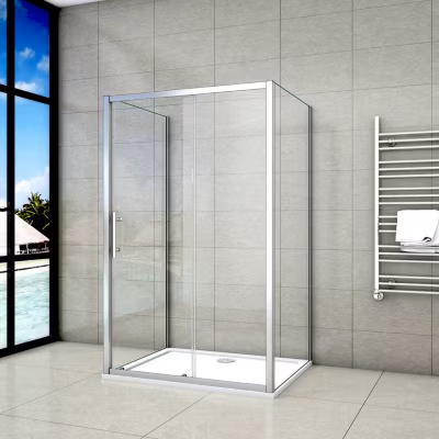 Cabine de douche coulissante avec 2 parois – 120x80x190cm – 5mm Verre transparent – alu chromé – Montage réversible
