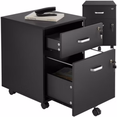 Caisson à roulettes avec 2 tiroirs pour documents format A4 noir
