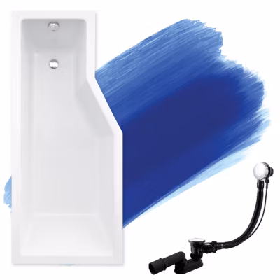 Baignoire asymétrique 150 x 75 Gauche INTEGRA acrylique blanc, sans Habillage + Écran + Pieds + Vidage à chromé
