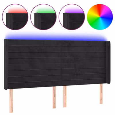 vidaXL Tête de Lit à LED Meuble de Chambre à Coucher Accessoire de Lit Double Tête de Cadre de Lit Intérieur Noir 3124256