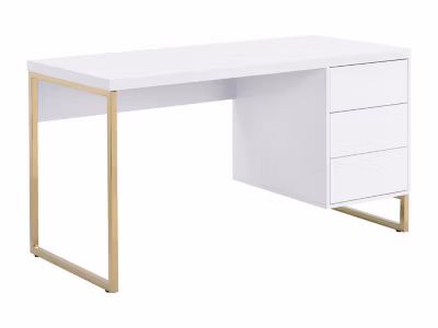 Bureau avec 3 tiroirs – MDF laqué et métal – Blanc et doré – TIMFIA II