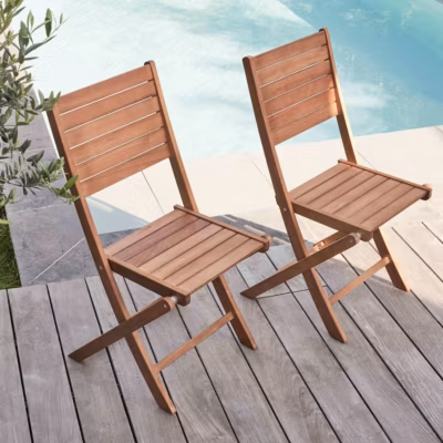Lot de 2 chaises pliantes en bois d&rsquo;eucalyptus  Oviala