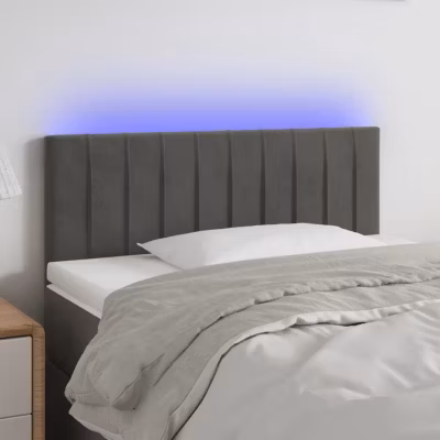 vidaXL Tête de Lit à LED Meuble de Chambre à Coucher Accessoire de Lit Simple Tête de Cadre de Lit Intérieur Gris Foncé 3121893