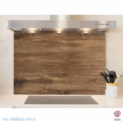 Crédence cuisine fond de hotte Bois – Alu composite – L 90 cm x H 70 cm – MaCrédenceDéco