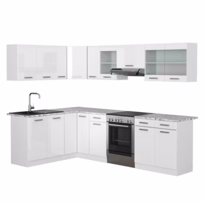 Vicco Cuisine en angle blanc/blanc brillant 267x167cm , PT Marbre