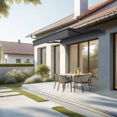 Store banne loggia LOCUS 2,50×1,50m (Manuelle – Gris Graphite – Gris anthracite)