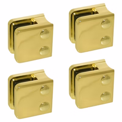 4 x Pince à verre pour tube diam. 42,4 modèle 01 – Ep. verre 10 mm – Zamak aspect laiton