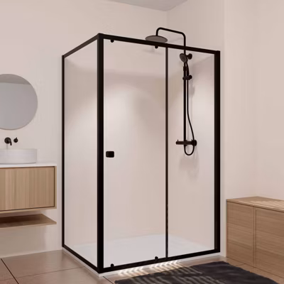 Porte de Douche Coulissante Extensible 140x185cm et Retour Fixe 80cm – Noir – BLACK SLIDE