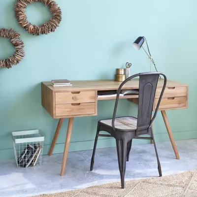 Bureau en teck massif 130 cm 4 tiroirs