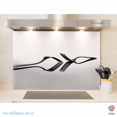 Crédence cuisine fond de hotte Couverts 3 – Verre trempé – L 70 cm x H 60 cm – MaCrédenceDéco