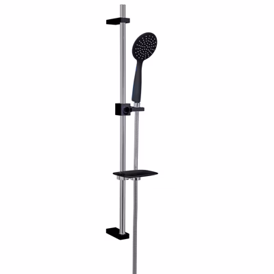Barre De Douche Réglable Noire Et Chrome Avec Porte-Savon