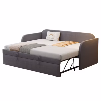 Canapé-lit 140×190 cm convertible en tissu avec coffre de rangement et mécanisme clic-clac, style contemporain