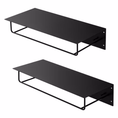 2x Portemanteau mural avec étagère barre de penderie porte-chapeaux métal