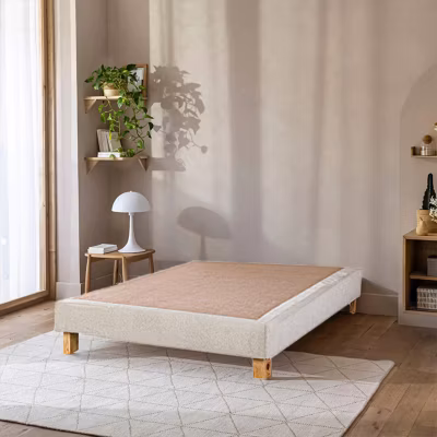 Sommier à lattes avec pieds TAMY, tapissier en bois massif couleur beige – longueur 190 x largeur 90 cm