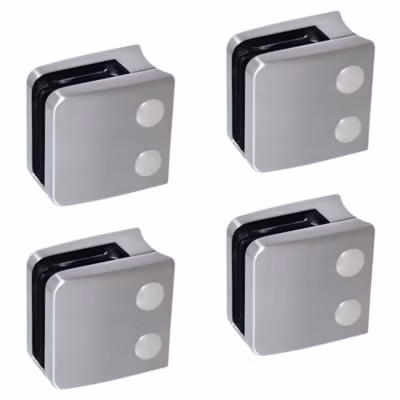 4 x Pince à verre pour tube diam. 42,4 modèle 06 – Ep. verre 8 mm – Zamak aspect inox brossé