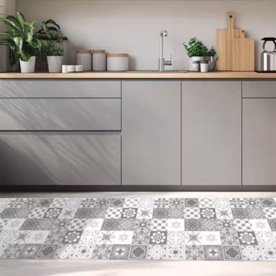 Tapis de Cuisine antidérapant en Vinyle Petites Carreaux Gris 50×180