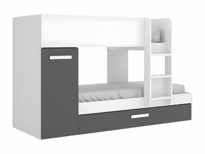 Lits superposés avec tiroir lit gigogne et rangements 3 x 90 x 190 cm – Anthracite et Blanc – ANTHONY