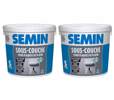 Sous-Couche pour Plaque de Plâtre Intérieur Semin – Prêt à l&rsquo;Emploi – Seau de 25 kg (lot de 2)