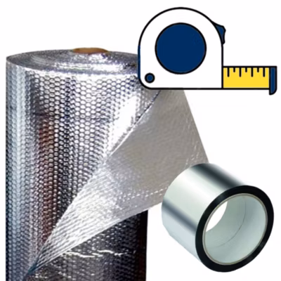 Isolation thermique 100% aluminium et bulles (AU MÈTRE) Largeur 1,20m. + Ruban adhésif (10m). Maisons, fourgons, caravanes, garage