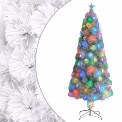 Arbre de Noël artificiel pré-éclairé blanc 210 cm fibre optique vidaXL