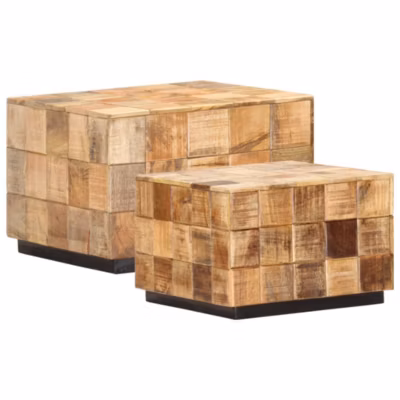 Tables basses 2 pcs avec design de blocs Bois de manguier brut vidaXL