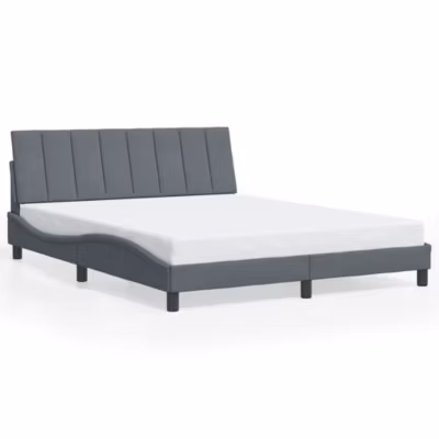 Lit double, Lit adulte, Cadre de lit sans matelas Hanko gris foncé 160×200 cm velours