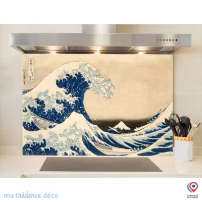Crédence cuisine fond de hotte Katsushika Hokusai, Sous la vague au large de Kanagawa – Alu composite – L 70 cm x H 60 cm