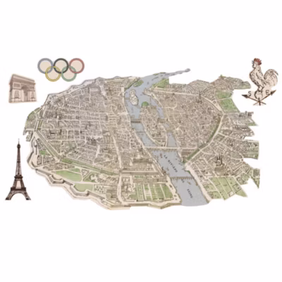 Grand Décor Panoramique Découpé, Plan de Paris Découpé, Plan Ancien Papier Peint