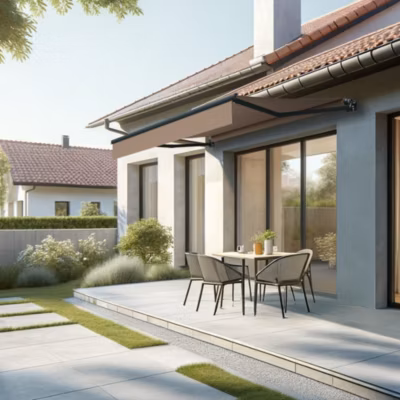 Store banne loggia LOCUS 2,50×1,50m (Motorisé à Télécommande – Taupe – Gris anthracite)