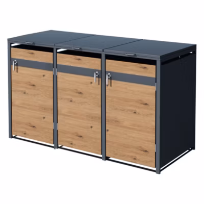 Abri pour 3 poubelles ML-Design 200x80x116,3 cm 240L anthracite/aspect chêne avec couvercles/portes