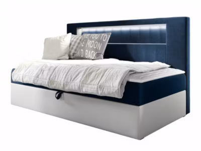 Lit continental Baltimore 168, Unique, Bleu, Faux cuir, Disponible