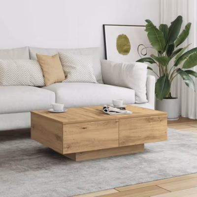 Table basse,Table Salon,Table d&rsquo;appoint chêne artisanal 90x60x31 cm bois d&rsquo;ingénierie