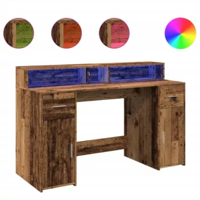 Bureau avec lumières LED vieux bois bois d&rsquo;ingénierie vidaXL