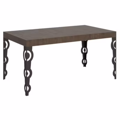 Table rectangulaire extensible orientale 6 à 10 personnes L 160 à 264 cm bois foncé et pieds métal anthracite Kazay