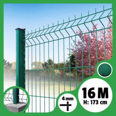 Kit grillage rigide poteaux H – longueur 16 mètres – 173 cm, Vert, A sceller