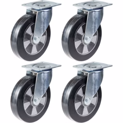 Roulettes pivotantes en caoutchouc noir de 152 mm (6 pouces), très résistantes, capacité de charge de 1 320 kg, lot de 4