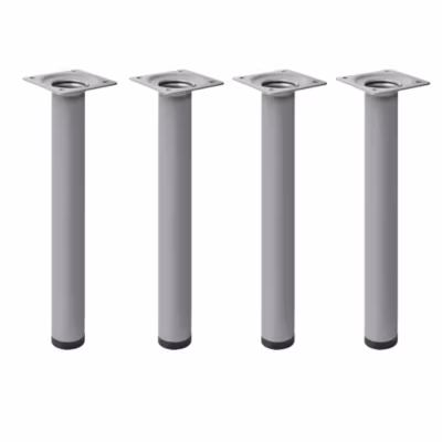 4 un. Pied de table rond en acier, diamètre 30 mm, hauteur 400 mm, peinture aluminium avec embout