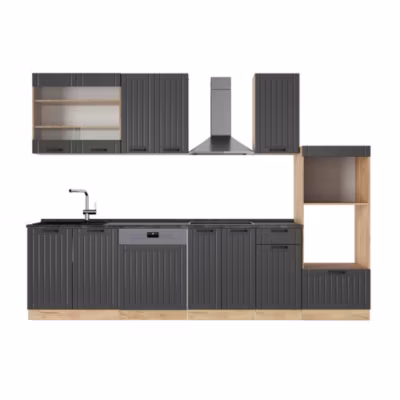 Vicco Cuisine Gris foncé 300cm avec armoire haute, sans PT