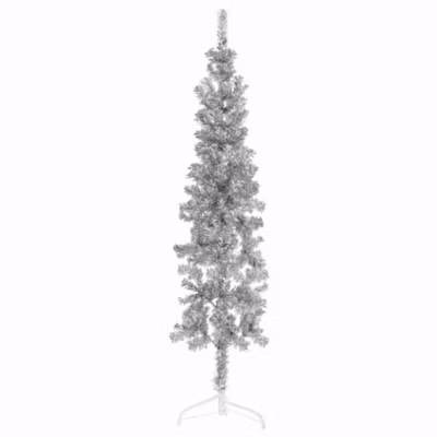 Demi sapin de Noël artificiel mince avec support Argenté 150 cm vidaXL
