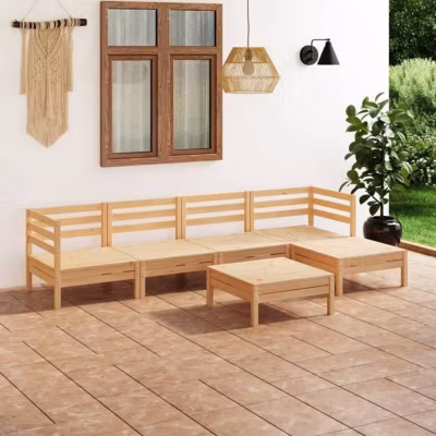 vidaXL Bois de Pin Massif Salon de Jardin 6 pcs Mobilier de Patio Ensemble de Meubles de Terrasse Meubles d&rsquo;Extérieur 3082682