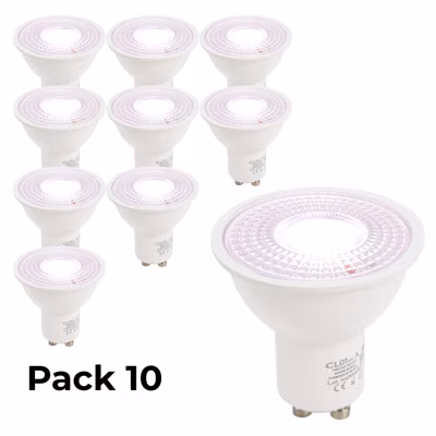 Pack de 10 Ampoules LED GU10 7W 45  SMD2835 665lm 220V 6000K Blanc Froid Sans Scintillement