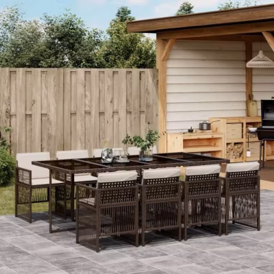 vidaXL Ensemble à Manger de Jardin avec Coussins 9 pcs, Table et Chaises à Dossier Rabattable, Meubles d&rsquo;Extérieur Patio 3210921
